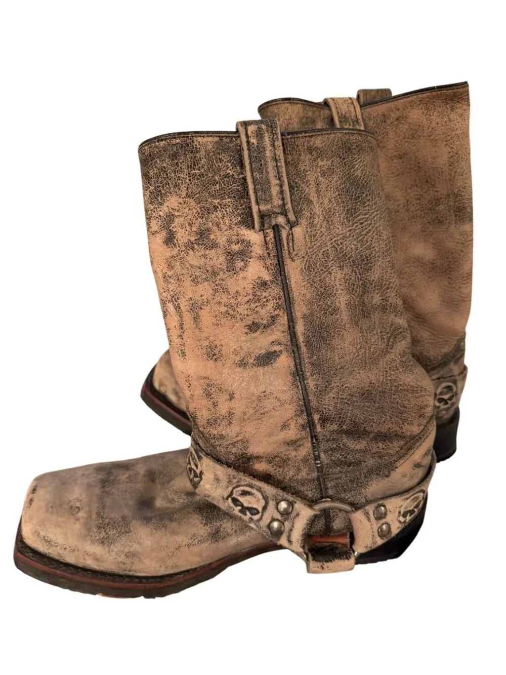 Harley Davidson Mens Rory Skull Strap Pull-on Harness Moto Boots Size 9 Leather